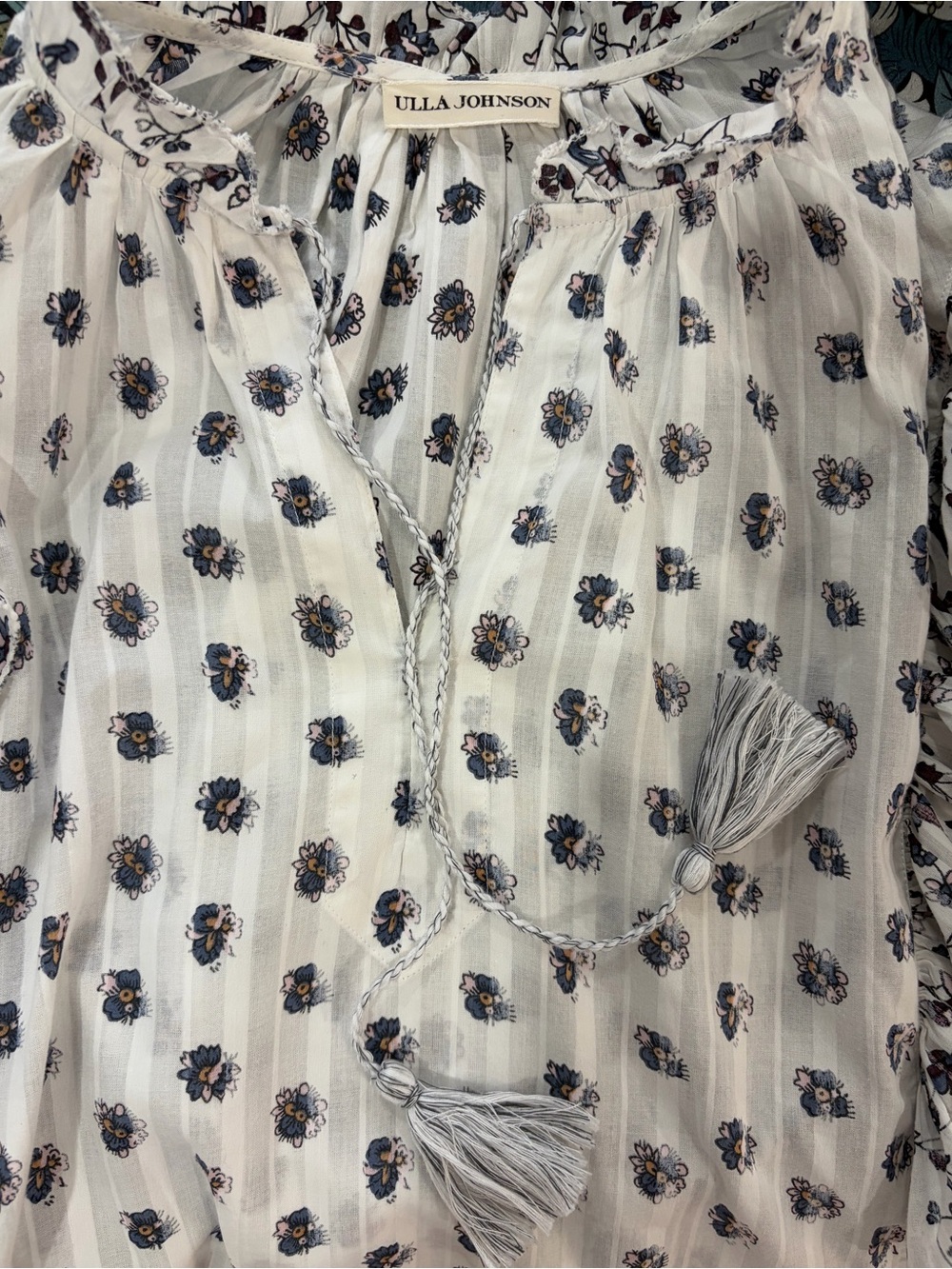 Ulla Johnson cotton Kati Ruffle Ivory Floral Peasant Blouse - Picture 9 of 15